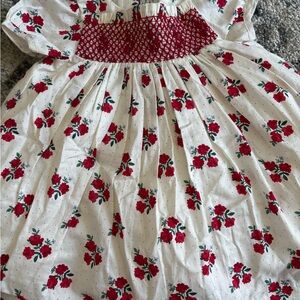 Janie and Jack Cream Dress with Red Rose Print and Red Smocking NWT